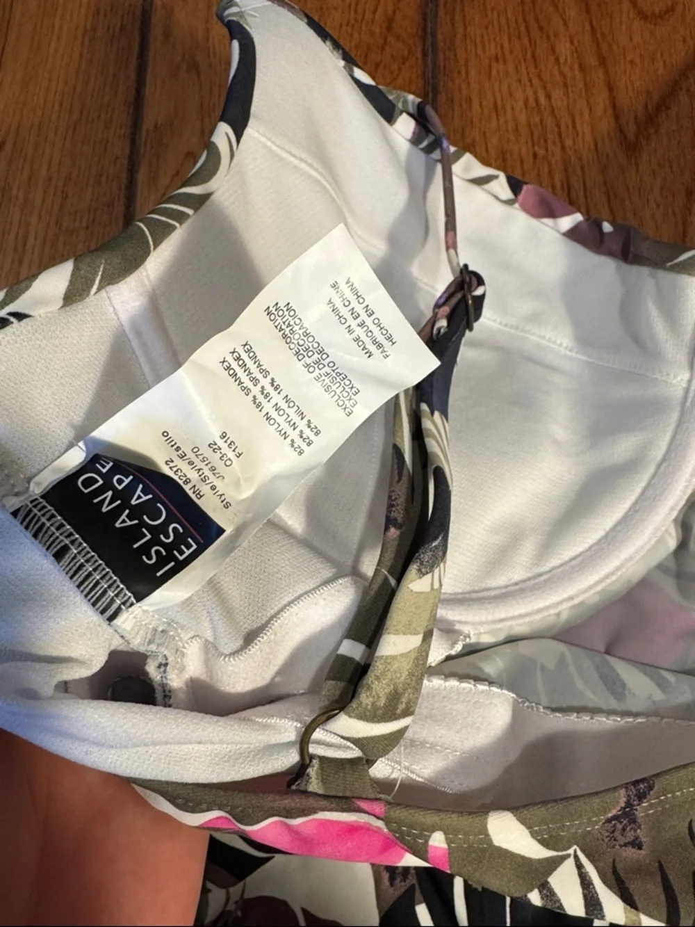 Island Escape Tropical Leaf Swim Camisole in Pink, Olive & Black sz. 12 - Picture 2 of 5